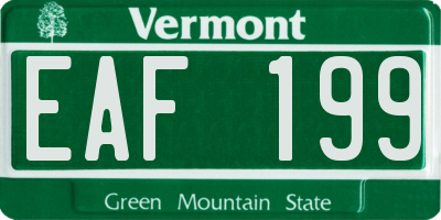 VT license plate EAF199