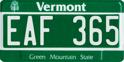 VT license plate EAF365