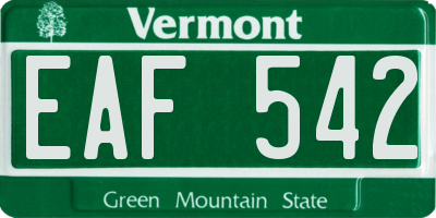 VT license plate EAF542