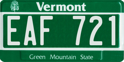 VT license plate EAF721