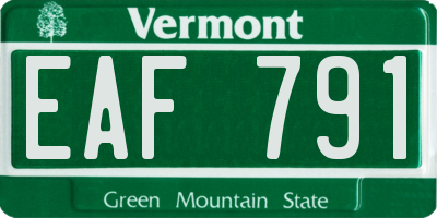 VT license plate EAF791