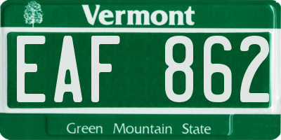 VT license plate EAF862