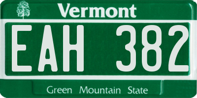 VT license plate EAH382
