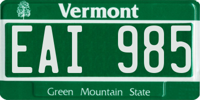 VT license plate EAI985