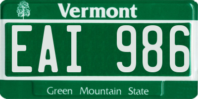 VT license plate EAI986