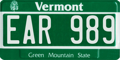 VT license plate EAR989