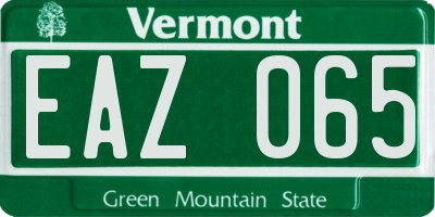 VT license plate EAZ065