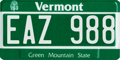 VT license plate EAZ988