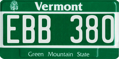 VT license plate EBB380