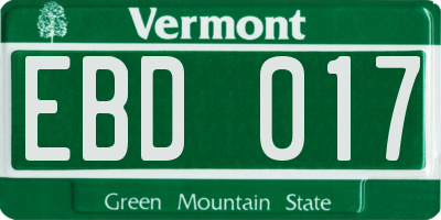 VT license plate EBD017