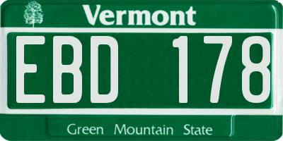 VT license plate EBD178