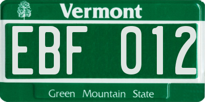 VT license plate EBF012
