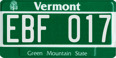 VT license plate EBF017