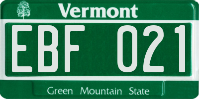 VT license plate EBF021