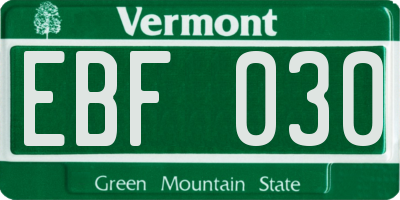 VT license plate EBF030