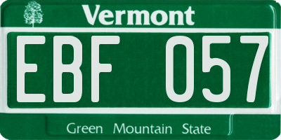 VT license plate EBF057