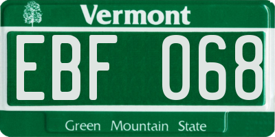 VT license plate EBF068