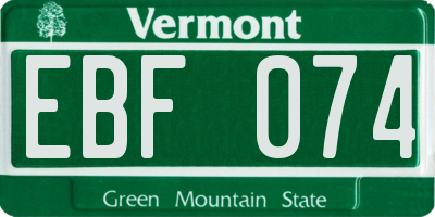 VT license plate EBF074