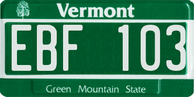 VT license plate EBF103