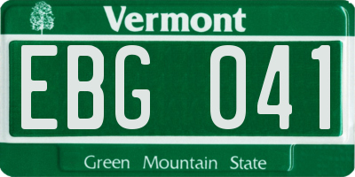 VT license plate EBG041