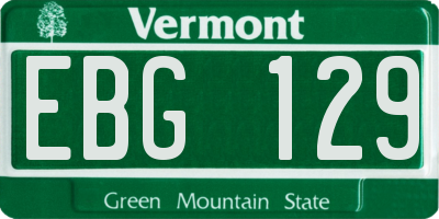 VT license plate EBG129