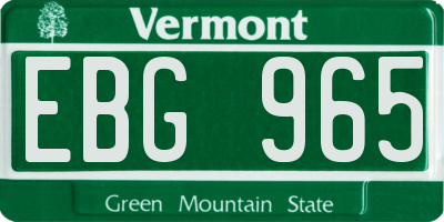 VT license plate EBG965