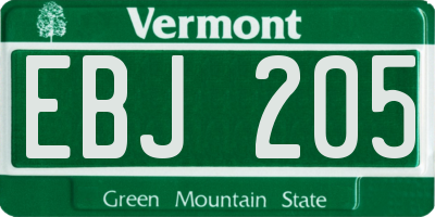 VT license plate EBJ205