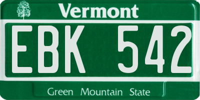 VT license plate EBK542