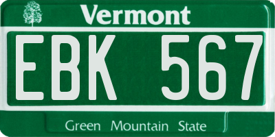 VT license plate EBK567