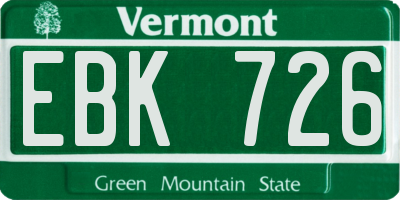 VT license plate EBK726