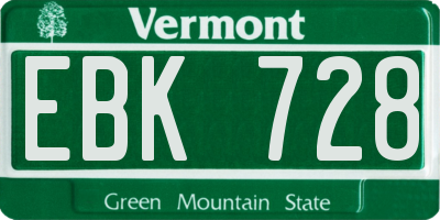VT license plate EBK728