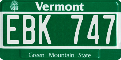 VT license plate EBK747