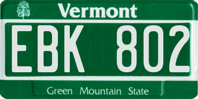 VT license plate EBK802