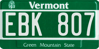 VT license plate EBK807