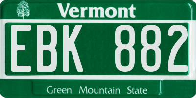 VT license plate EBK882