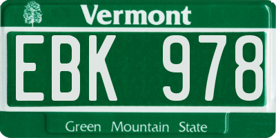 VT license plate EBK978