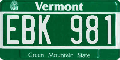 VT license plate EBK981