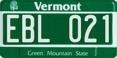 VT license plate EBL021