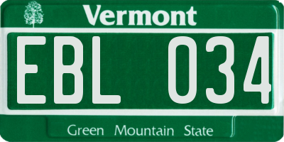 VT license plate EBL034