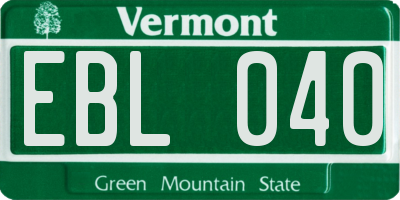 VT license plate EBL040