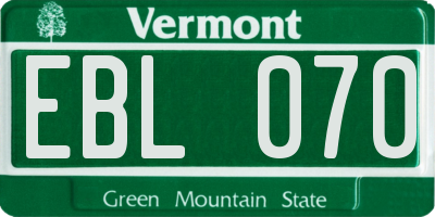 VT license plate EBL070