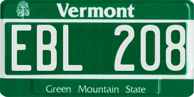VT license plate EBL208