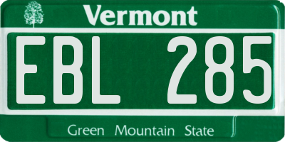 VT license plate EBL285