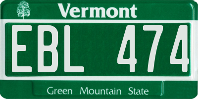 VT license plate EBL474