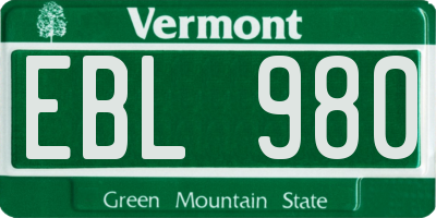 VT license plate EBL980
