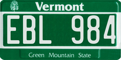 VT license plate EBL984