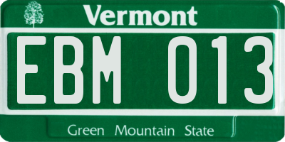 VT license plate EBM013