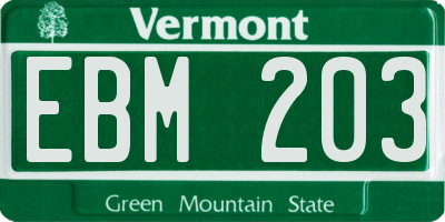 VT license plate EBM203