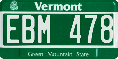 VT license plate EBM478