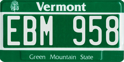 VT license plate EBM958